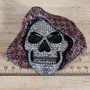 Skull Rhinestone Belt Buckle – Red & Black Western Gothic Rocker Buckle